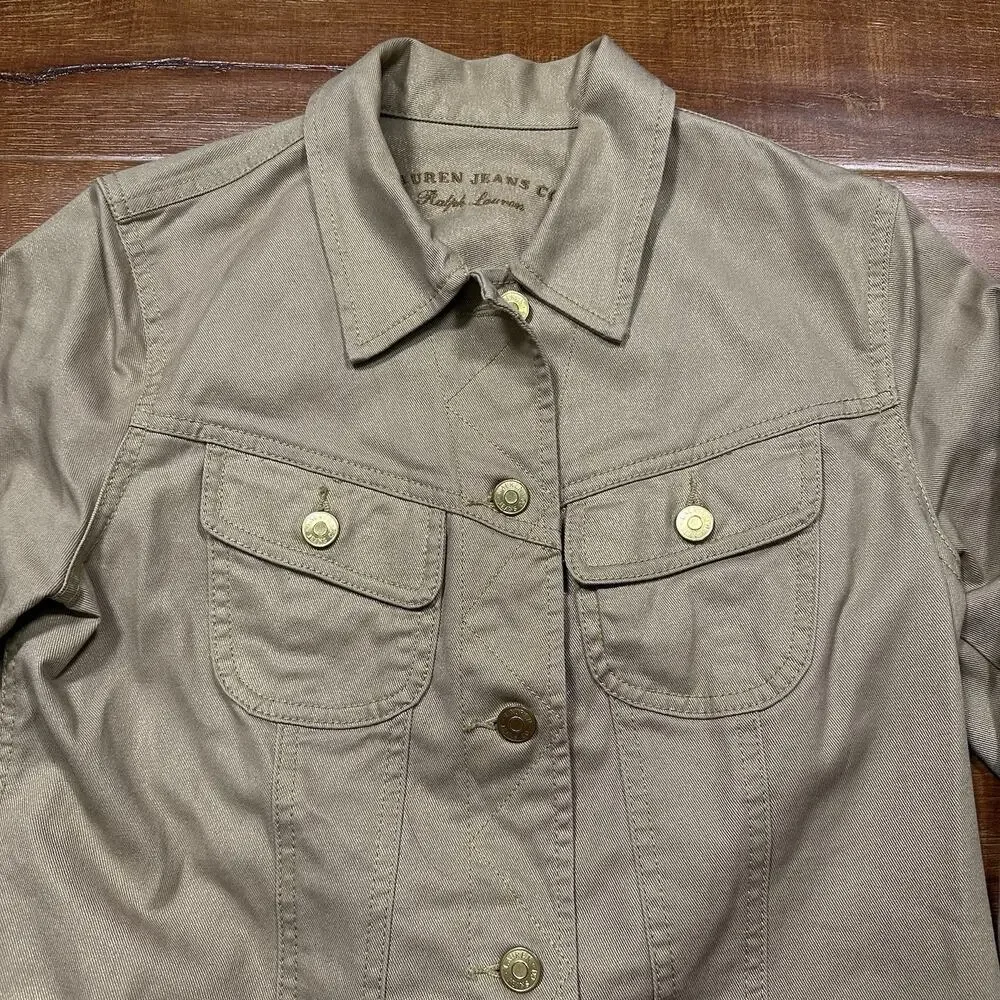 Vintage Lauren Ralph Lauren Denim Trucker Jacket Womens S Beige Gold Glitter - Picture 3 of 10